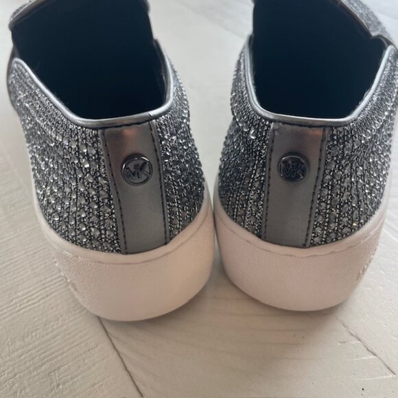 MICHAEL KORS TRENT GLITTER-CHAIN MESH SLIP-ON SNEAKERS BLACK/SILVER 6.5 M NWOB - Picture 6 of 11